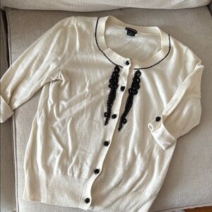 Cream Cardigan with Black Lace Detail